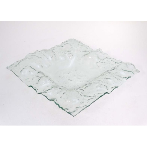 733 - Art Glass : A large Italian Art glass centre piece dish of  textured squared form, clear - green . P... 