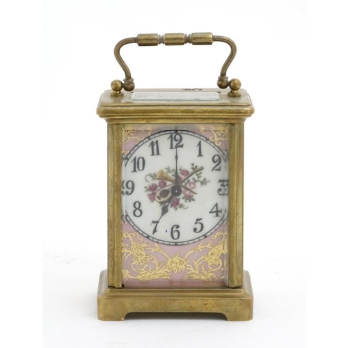 75 - Porcelain panel Carriage Clock : an Old Sevres style porcelain timepiece French Carriage clock , lat... 