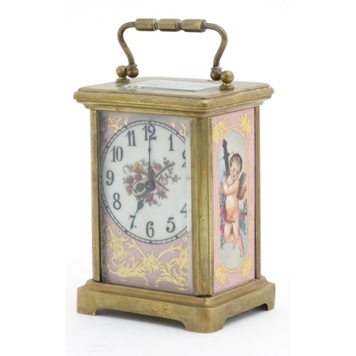 75 - Porcelain panel Carriage Clock : an Old Sevres style porcelain timepiece French Carriage clock , lat... 