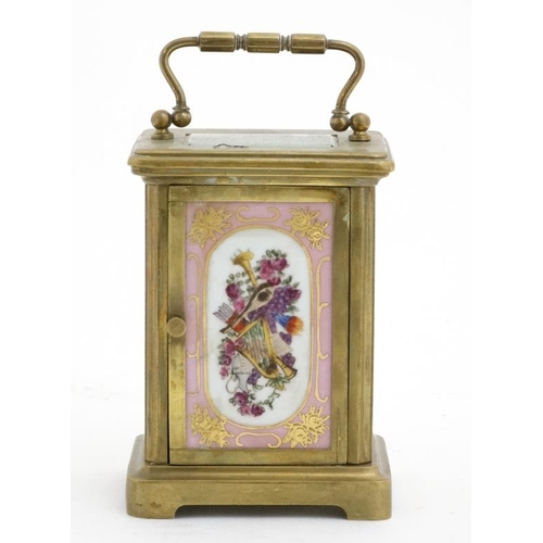 75 - Porcelain panel Carriage Clock : an Old Sevres style porcelain timepiece French Carriage clock , lat... 