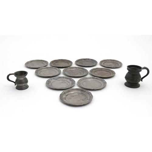 757 - A collection of 10 small Italian 'Peltro' pewter dishes, each marked 'Peltro' to base', a c1930s Har... 