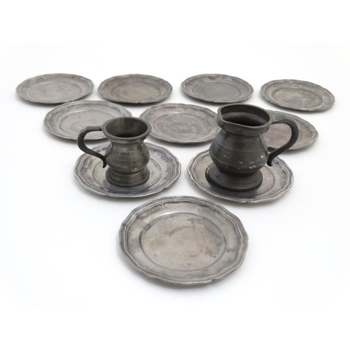 757 - A collection of 10 small Italian 'Peltro' pewter dishes, each marked 'Peltro' to base', a c1930s Har... 