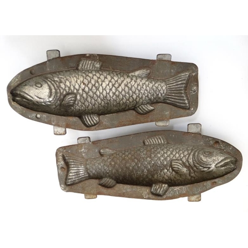 760 - Kitchenalia : An early / mid 20thC double Trout fish chocolate / mousse mould, one numbered 8710. Ea... 