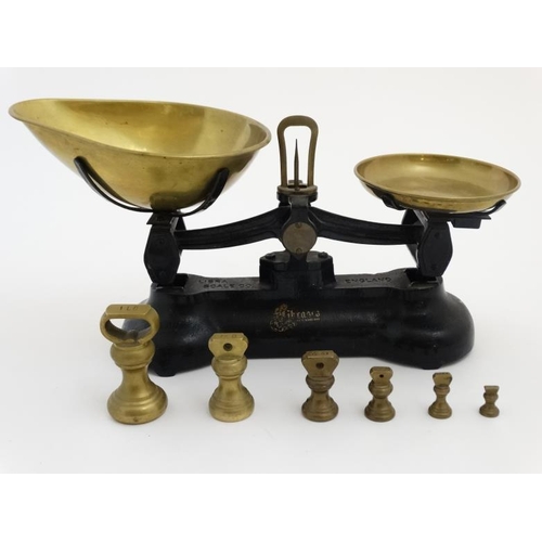 763 - A set of early/mid 20thC English made, Libra Scale Co black cast iron balance scales, having makers ... 