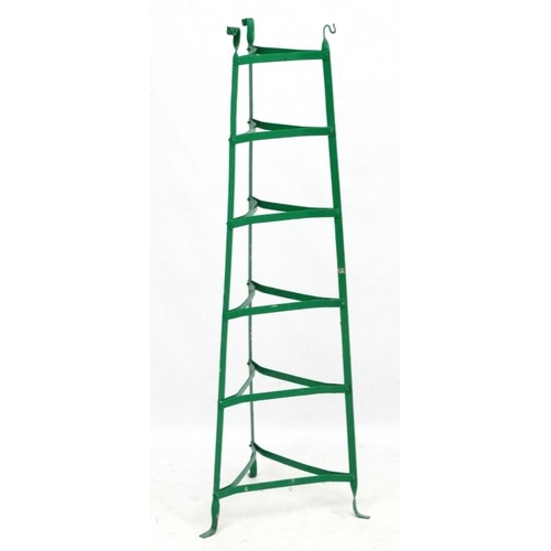 767 - An early/mid 20thC Green painted iron 6 tiered pot stand . 49'' high.