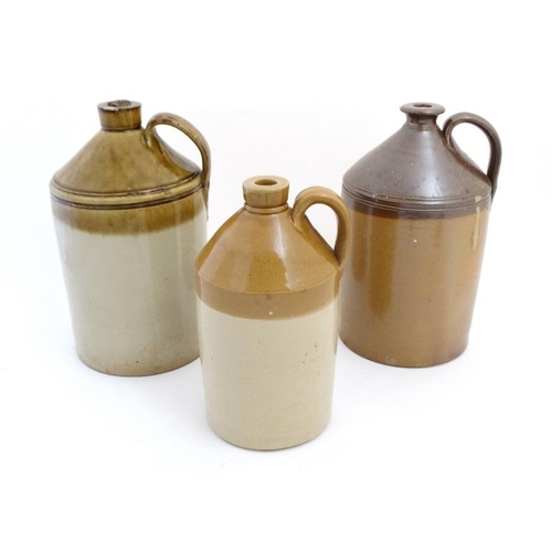 776 - 3 various 2-tone stoneware flagons with loop handles to include one by Price of Bristol, tallest app... 