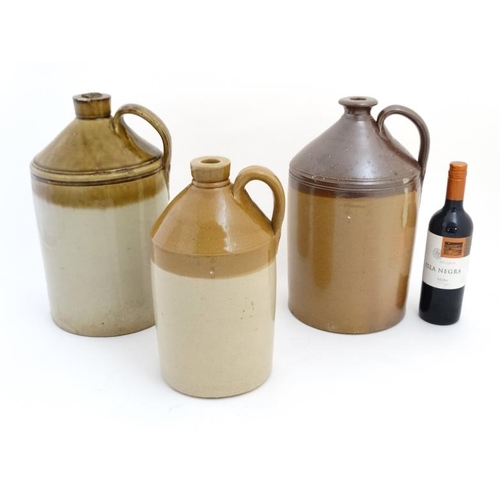 776 - 3 various 2-tone stoneware flagons with loop handles to include one by Price of Bristol, tallest app... 