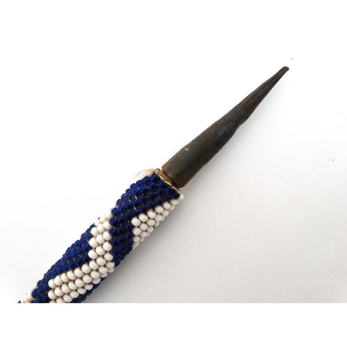 778 - Ethnographic Native tribal : A short stabbing spear with beaded handle 22 1/2''  long