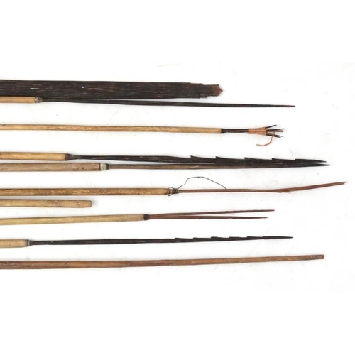 785 - Ethnographic Native Tribal :   A quantity of  arrows and a bow  ,some with harpoon like end for fish... 