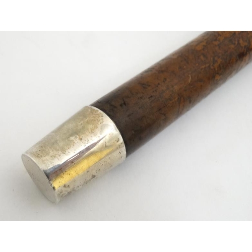 787 - An 18thC walking stick with ivory piquet work handle, malalaca shaft and later white metal ferrule 3... 