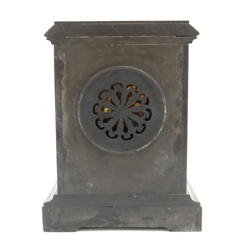 79 - Marble Mantle Clock  : a Slate cased and marble cased 8 Day 5'' dial mantle clock striking on a coil... 