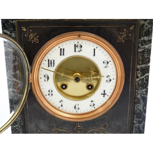 79 - Marble Mantle Clock  : a Slate cased and marble cased 8 Day 5'' dial mantle clock striking on a coil... 