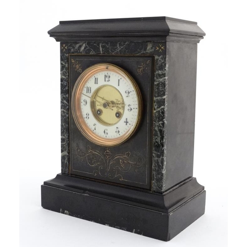 79 - Marble Mantle Clock  : a Slate cased and marble cased 8 Day 5'' dial mantle clock striking on a coil... 