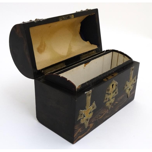 794 - A 19thC dome topped brass bound coromandle stationary box. 6 1/2'' high x 9'' wide x 4 1/4'' deep