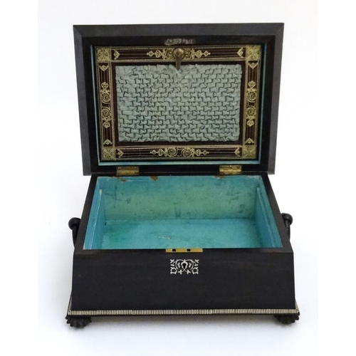 795 - An early 19thC Anglo-Indian coromandle ladies work box with ivory decoration 13'' wide