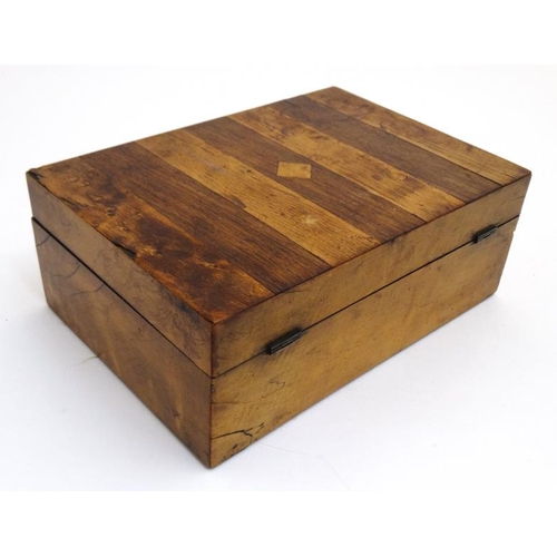 796 - A 19thC Rosewood and satinwood banded blue paper lined jewellery box  10'' wide