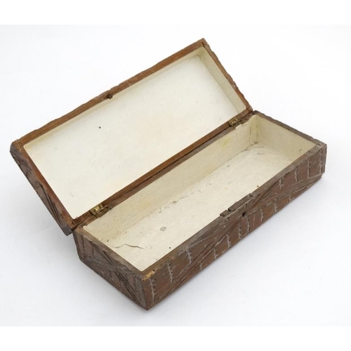 798 - A 19thC black forest carved wooden glove box. Bears label under for ' City House, 22 Union street Br... 