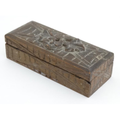 798 - A 19thC black forest carved wooden glove box. Bears label under for ' City House, 22 Union street Br... 