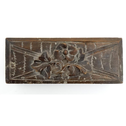 798 - A 19thC black forest carved wooden glove box. Bears label under for ' City House, 22 Union street Br... 