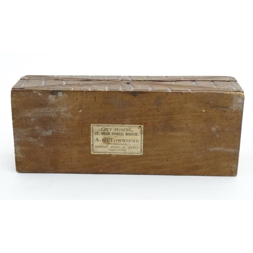 798 - A 19thC black forest carved wooden glove box. Bears label under for ' City House, 22 Union street Br... 