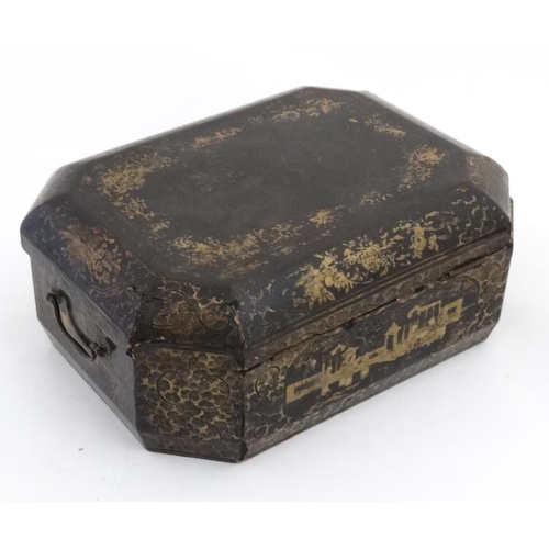 800 - An early 19thC chinoiserie work box of octagonal form with drawer under opening to reveal small sect... 