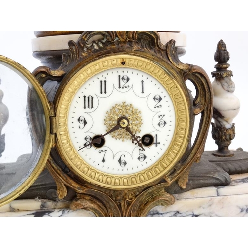 81 - Large Marble clock with garnitures : a French clock striking on a bell with 8 day  movement ( outsid... 