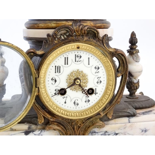 81 - Large Marble clock with garnitures : a French clock striking on a bell with 8 day  movement ( outsid... 