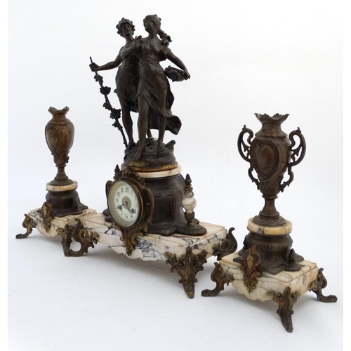 81 - Large Marble clock with garnitures : a French clock striking on a bell with 8 day  movement ( outsid... 