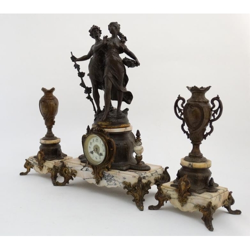 81 - Large Marble clock with garnitures : a French clock striking on a bell with 8 day  movement ( outsid... 