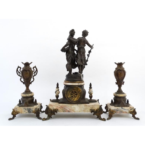 81 - Large Marble clock with garnitures : a French clock striking on a bell with 8 day  movement ( outsid... 