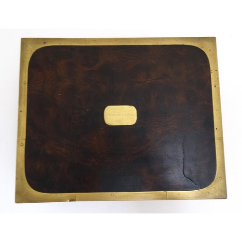 813 - A Georgian mahogany brass bound box with locking drawer under 11'' wide