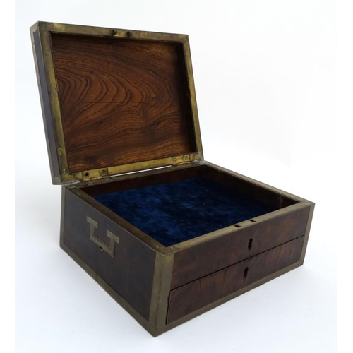 813 - A Georgian mahogany brass bound box with locking drawer under 11'' wide