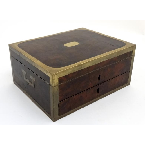 813 - A Georgian mahogany brass bound box with locking drawer under 11'' wide