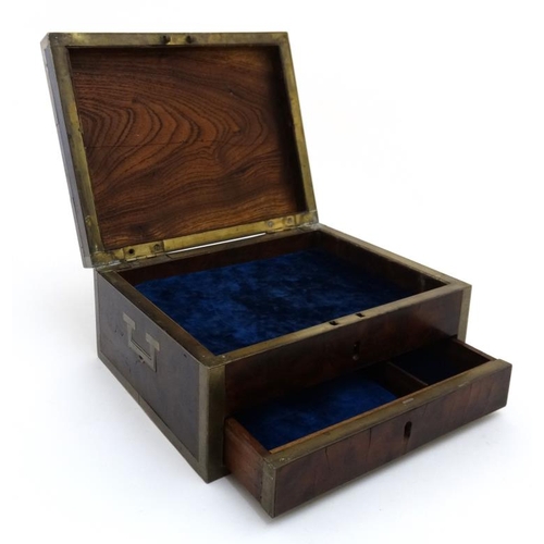 813 - A Georgian mahogany brass bound box with locking drawer under 11'' wide