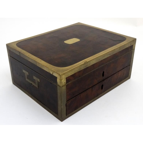 813 - A Georgian mahogany brass bound box with locking drawer under 11'' wide