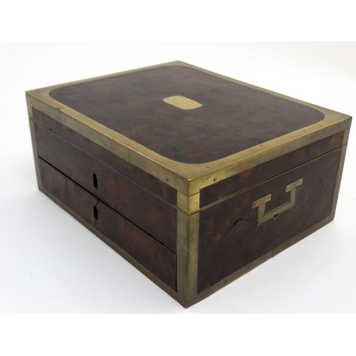 813 - A Georgian mahogany brass bound box with locking drawer under 11'' wide