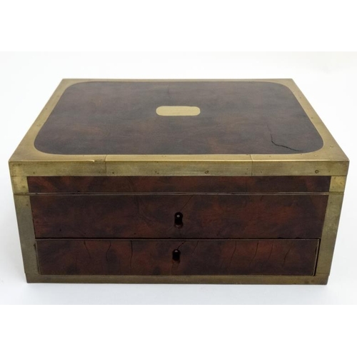 813 - A Georgian mahogany brass bound box with locking drawer under 11'' wide