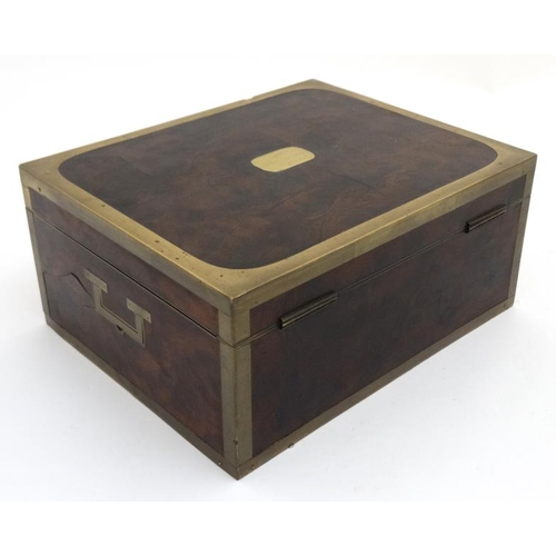 813 - A Georgian mahogany brass bound box with locking drawer under 11'' wide