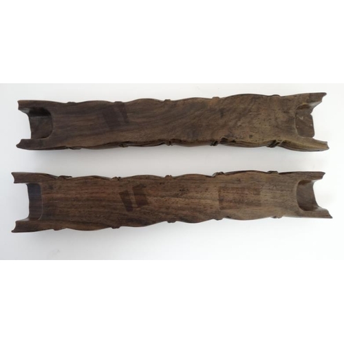 827 - A pair of Chinese Zitan? work wood wrist rests formed as faux bamboo 11 3/8'' long