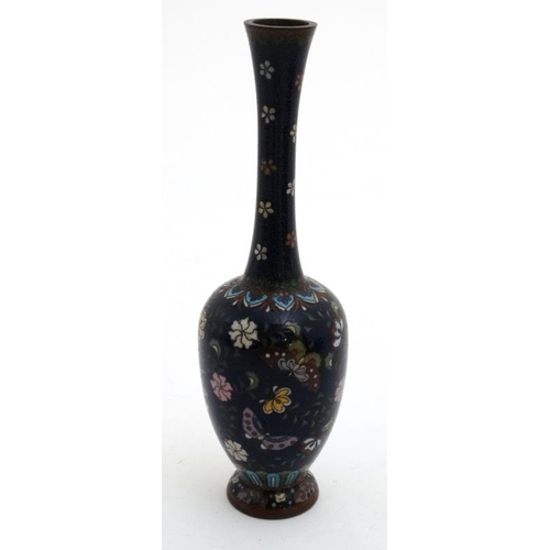 834 - A late 19thC Chinese Cloisonne long necked bottle vase with fire bird decoration and butterflies etc... 