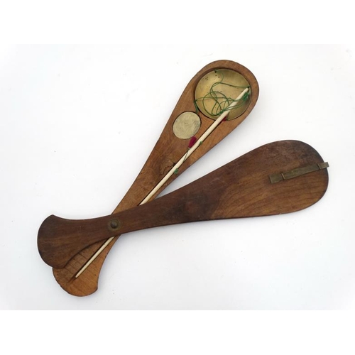 848 - A set of 19thC Chinese cased hand held balance scales having a carved bone beam. (graduated). The ca... 