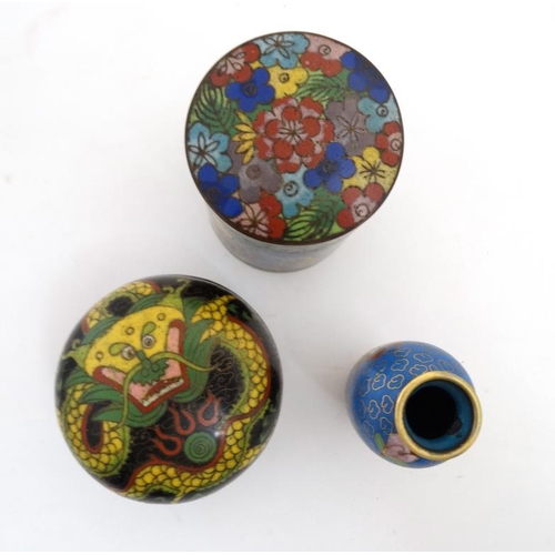 867 - Assorted Cloisonné items:  A small gilt baluster shaped vase, a cylindrical lidded container  and a ... 