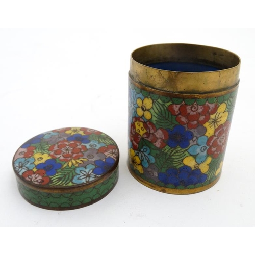 867 - Assorted Cloisonné items:  A small gilt baluster shaped vase, a cylindrical lidded container  and a ... 