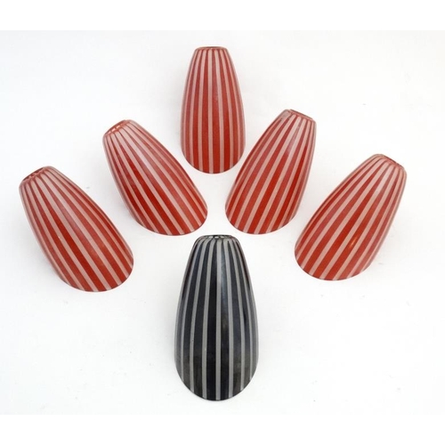 88A - Vintage Retro :  a collection of 6 1950's wall light angled shades with red stripe ( one is a black ... 