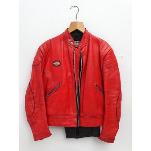 89 - Vintage Retro : A set of motor bike leathers made by Interstate of Northampton, to include a red lea... 