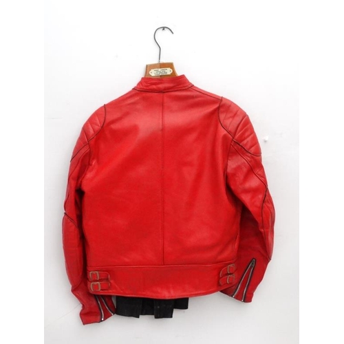 89 - Vintage Retro : A set of motor bike leathers made by Interstate of Northampton, to include a red lea... 