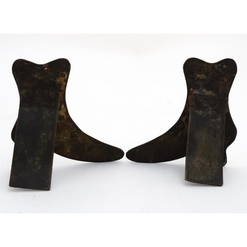 891 - A pair of Victorian chimney adornments in the form of of brass and copper ladies shoes. 3 7/8'' high... 