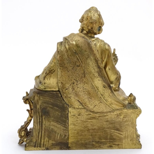 898 - A 19thC gilded bronze figure 'Lois d'  Athenes '  depicting a seated scholar leaning upon a pillar A... 