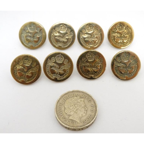 914 - Buttons : 8 gilt metal buttons entitled ' Pilot Glider Regiment' by Pitt & Co. London. Approx 3/4'' ... 