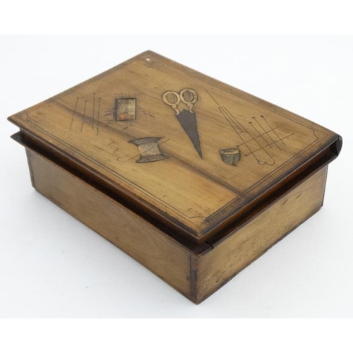 923 - A Continental olive wood puzzle sewing box in the form of stacked books with sections within. 8'' wi... 